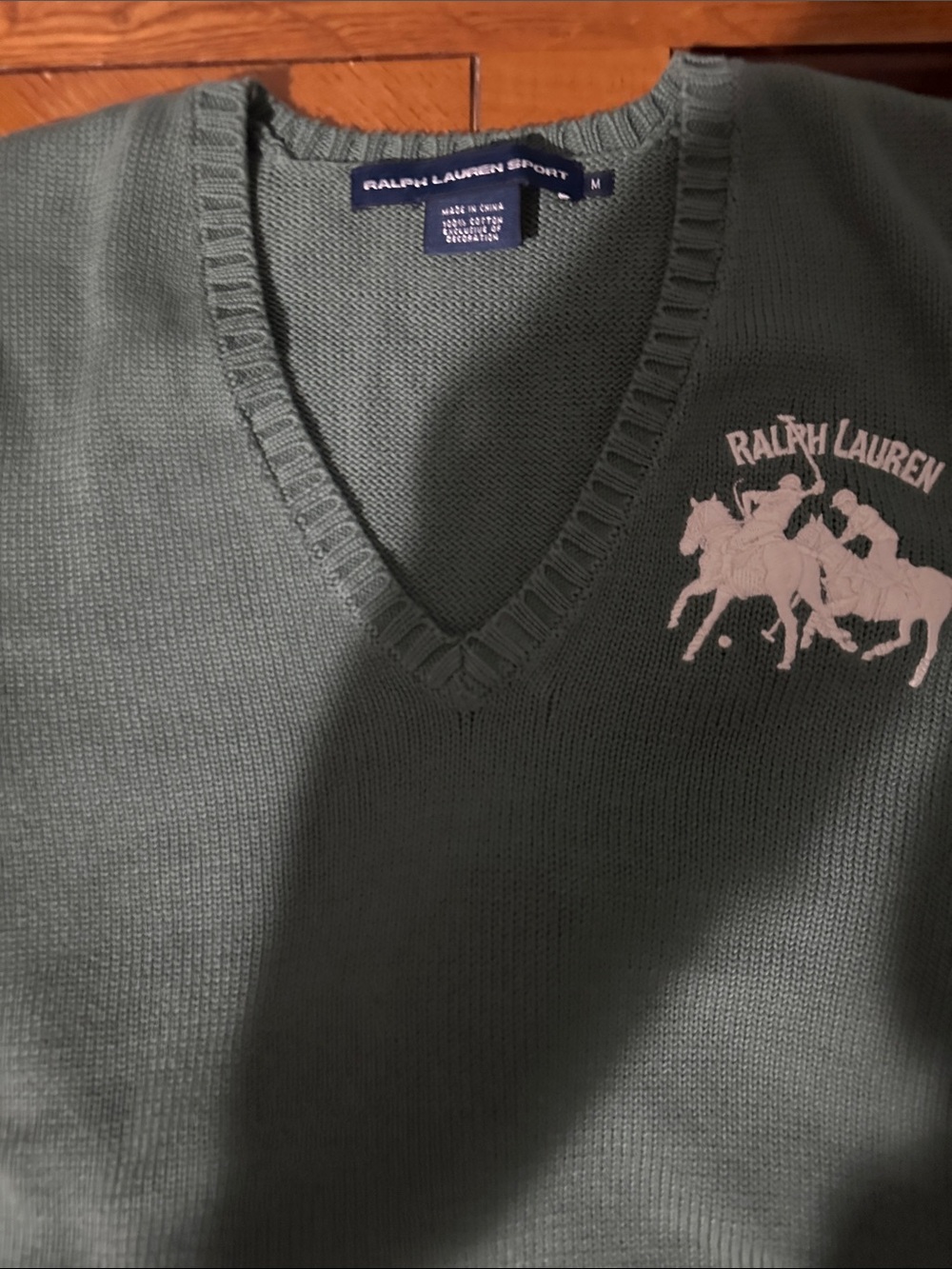 Ralph Lauren Green V-Neck Sweater with White Polo Motif